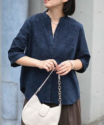 ボンジュールサガン BONJOUR SAGAN flower embroidery half zip mesh shirt / フラワー刺繍ハーフジッ BONJOUR SAGAN公式オンラインストア / flower embroidery half