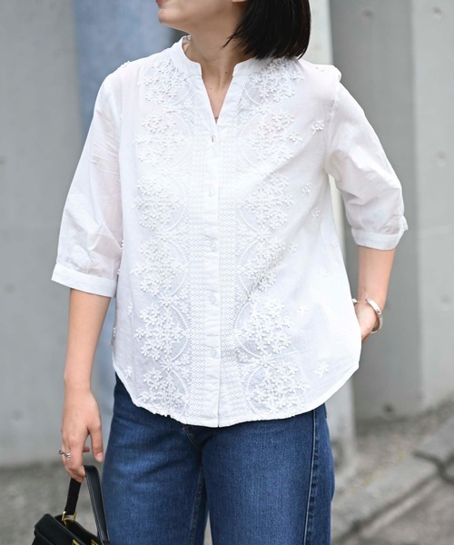 265 白馬様フォロー割 群言堂 インディゴ 刺繍 コットン ブラウス 265 白馬様フォロー割 群言堂 インディゴ 刺繍 コットン