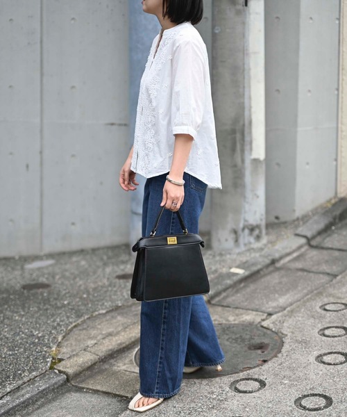 セール】インド綿ハーフスリーブフラワー刺繍ブラウス （インド