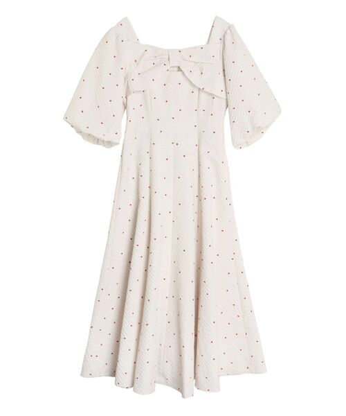 CALNAMUR（カルナムール）の「HEART PRINT RIBBON OP/ハートプリントリボンワンピース（ワンピース・レディース・オフホワイト/ネイビー・SMALL/MEDIUM）」の2枚目の写真