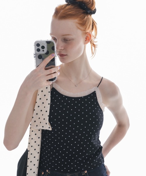 idem（イデム）の「cup in tulle frill camisole／カップインフリル付きキャミソール（キャミソール・レディース・レッド/グレイッシュベージュ/ブラック・FREE）」の2枚目の写真