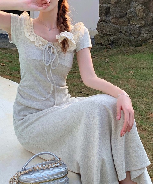 aimoha（アイモハ）の「レース襟リボンマキシワンピース (SS)（ワンピース・レディース・ライトベージュ・LARGE/MEDIUM/SMALL）」の6枚目の写真