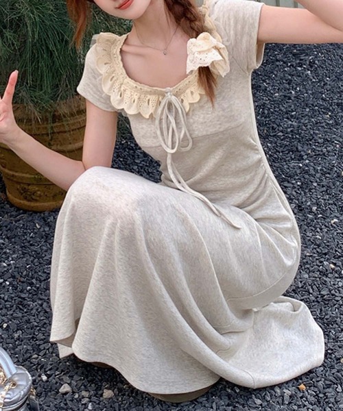 aimoha（アイモハ）の「レース襟リボンマキシワンピース (SS)（ワンピース・レディース・ライトベージュ・LARGE/MEDIUM/SMALL）」の7枚目の写真