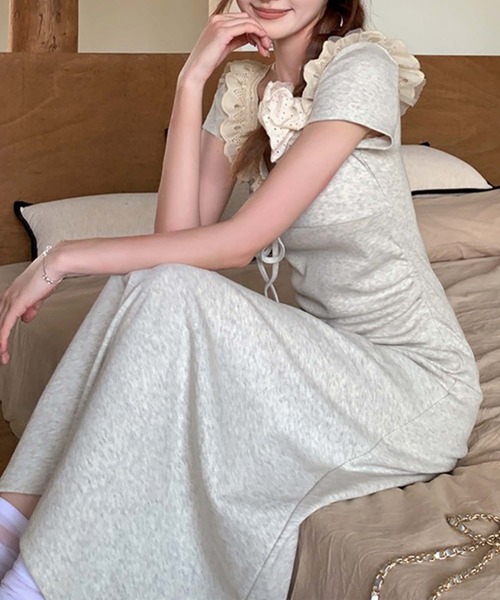 aimoha（アイモハ）の「レース襟リボンマキシワンピース (SS)（ワンピース・レディース・ライトベージュ・LARGE/MEDIUM/SMALL）」の9枚目の写真