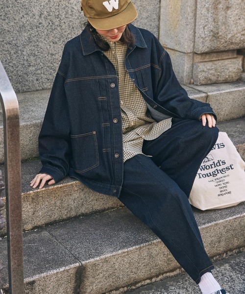 セットアップ対応】センタープレス ストレート デニムパンツ MONO-MART