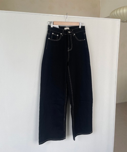 by muni:r（バイ ムニール）の「リボン刺繍ポケットパンツ（デニムパンツ・レディース・ブラック・MEDIUM/SMALL）」の6枚目の写真