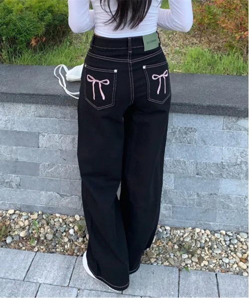 セール】リボン刺繍ポケットパンツ（デニムパンツ）｜by muni:r（バイ