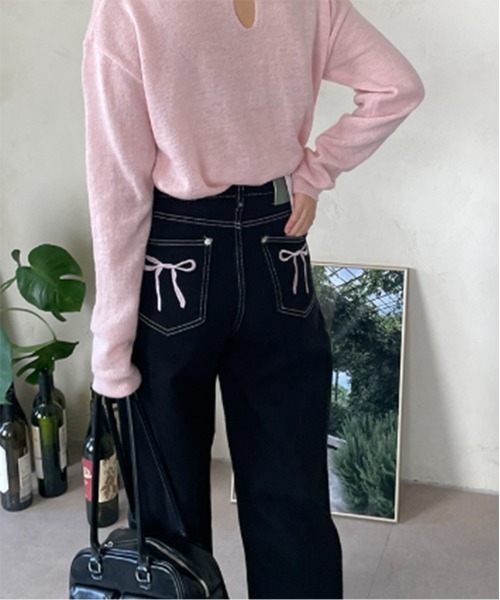 セール】リボン刺繍ポケットパンツ（デニムパンツ）｜by muni:r（バイ