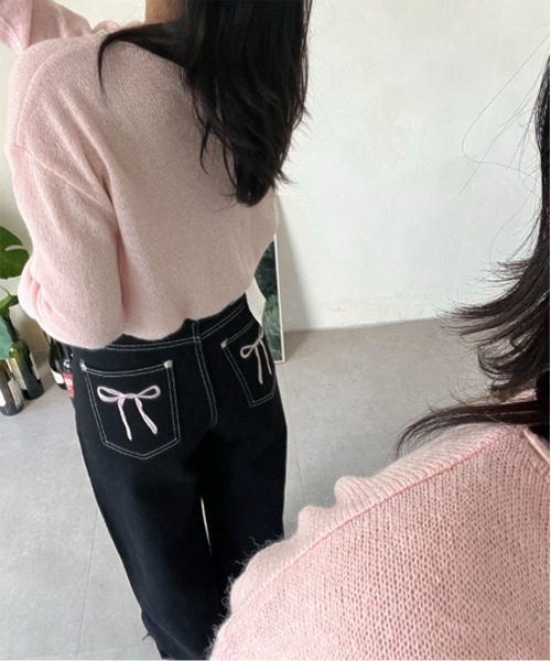 by muni:r（バイ ムニール）の「リボン刺繍ポケットパンツ（デニムパンツ・レディース・ブラック・MEDIUM/SMALL）」の18枚目の写真