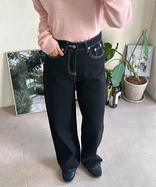 by muni:r（バイ ムニール）の「リボン刺繍ポケットパンツ（デニムパンツ・レディース・ブラック・MEDIUM/SMALL）」の12枚目の写真