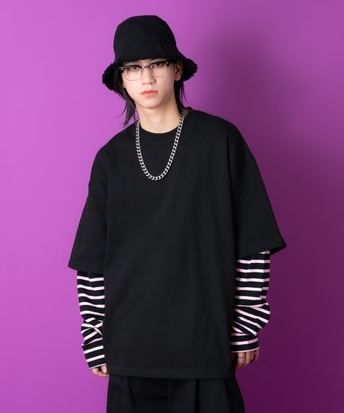 a.p.o.v.(エーピーオービー)の「a.p.o.v. ボーダースリーブフェイクレイヤードスウェットカットソー(Tシャツ/カットソー・メンズ・ネイビー/ブラック・ONESIZE)」の4枚目の写真