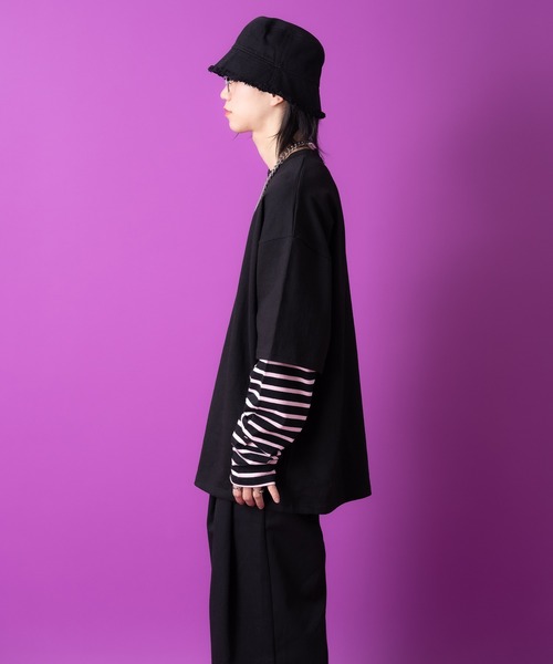 a.p.o.v.(エーピーオービー)の「a.p.o.v. ボーダースリーブフェイクレイヤードスウェットカットソー(Tシャツ/カットソー・メンズ・ネイビー/ブラック・ONESIZE)」の5枚目の写真