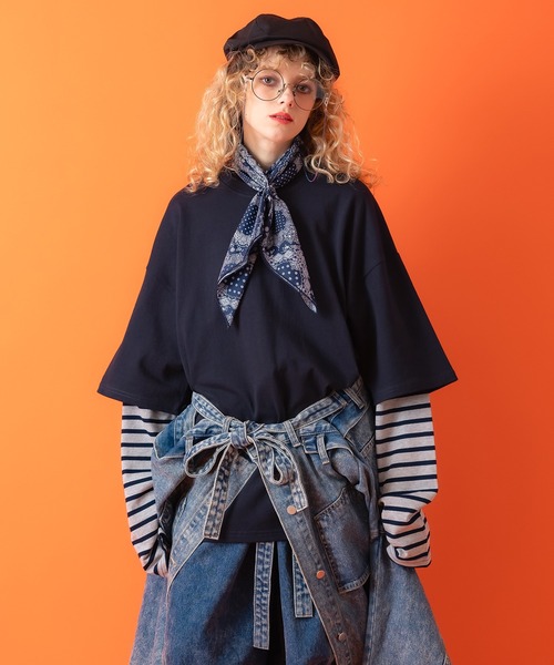 a.p.o.v.(エーピーオービー)の「a.p.o.v. ボーダースリーブフェイクレイヤードスウェットカットソー(Tシャツ/カットソー・メンズ・ネイビー/ブラック・ONESIZE)」の13枚目の写真