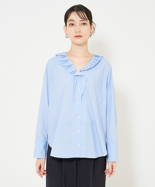 qualite（カリテ）の「【入卒/セレモニー/オケージョン】Vネックプリーツカラーブラウス（シャツ/ブラウス・レディース・ブルー/オフホワイト・フリー）」の7枚目の写真