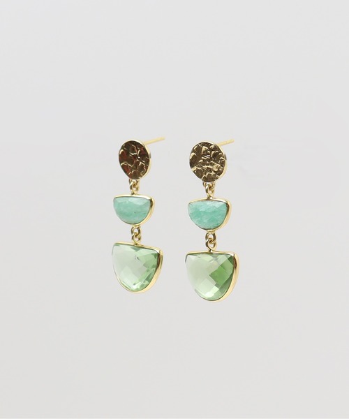 KU-CROISSANT（クークロワッサン）の「天然石　ダブルセミサークルピアス（ピアス（両耳用）・レディース・ライトグリーン/グリーン/ターコイズブルー/グレー・ONE SIZE）」の3枚目の写真