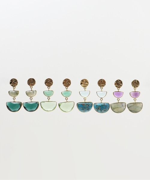 KU-CROISSANT（クークロワッサン）の「天然石　ダブルセミサークルピアス（ピアス（両耳用）・レディース・ライトグリーン/グリーン/ターコイズブルー/グレー・ONE SIZE）」の7枚目の写真