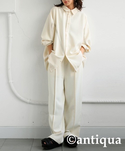 antiqua(アンティカ)の「ステッチパンツ(その他パンツ・レディース・ブラック/アイボリー・ONESIZE)」の3枚目の写真