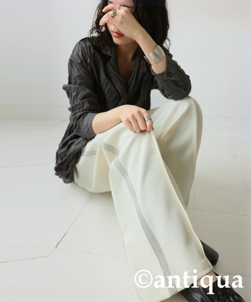 antiqua(アンティカ)の「ステッチパンツ(その他パンツ・レディース・ブラック/アイボリー・ONESIZE)」の4枚目の写真