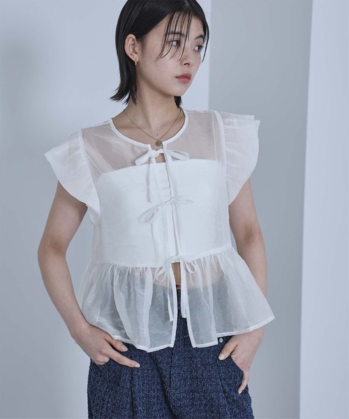 miette(ミエット)の「バルーンスリーブリボンシアーブラウス(シャツ/ブラウス・レディース・ブラック/オフホワイト/イエロー・FREE)」の2枚目の写真