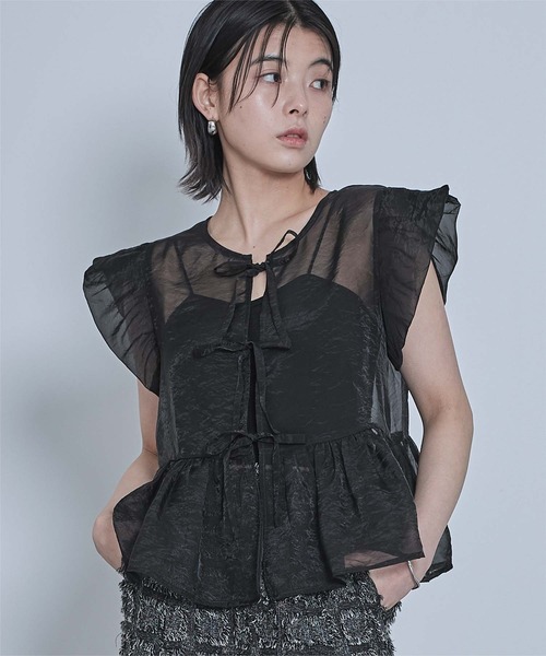 miette(ミエット)の「バルーンスリーブリボンシアーブラウス(シャツ/ブラウス・レディース・ブラック/オフホワイト/イエロー・FREE)」の3枚目の写真