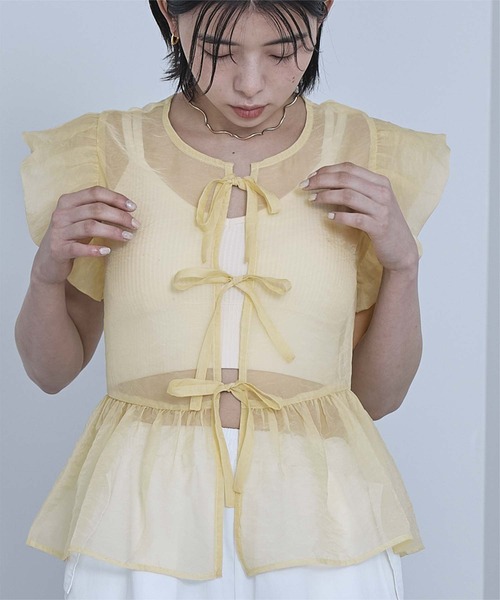 miette(ミエット)の「バルーンスリーブリボンシアーブラウス(シャツ/ブラウス・レディース・ブラック/オフホワイト/イエロー・FREE)」の21枚目の写真