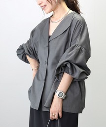 Aletta vita（アレッタビータ）の「長袖オープンカラー杢無地ドロストブラウス（シャツ/ブラウス）」