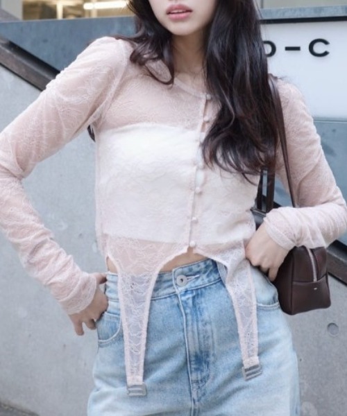 rienda（リエンダ）の「シアーレーストップス　シアートップス 春服（Tシャツ/カットソー・レディース・ライトピンク/ブラック/ホワイト・FREE）」の3枚目の写真