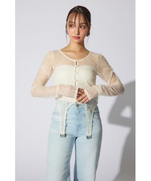 rienda（リエンダ）の「シアーレーストップス　シアートップス 春服（Tシャツ/カットソー・レディース・ライトピンク/ブラック/ホワイト・FREE）」の4枚目の写真