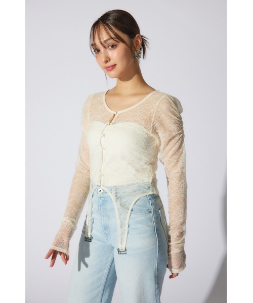 rienda（リエンダ）の「シアーレーストップス　シアートップス 春服（Tシャツ/カットソー・レディース・ライトピンク/ブラック/ホワイト・FREE）」の5枚目の写真