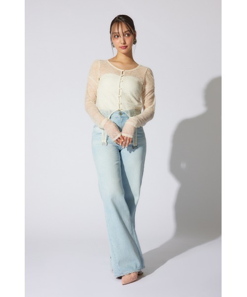 rienda（リエンダ）の「シアーレーストップス　シアートップス 春服（Tシャツ/カットソー・レディース・ライトピンク/ブラック/ホワイト・FREE）」の6枚目の写真