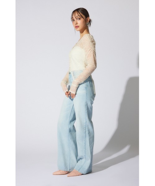 rienda（リエンダ）の「シアーレーストップス　シアートップス 春服（Tシャツ/カットソー・レディース・ライトピンク/ブラック/ホワイト・FREE）」の7枚目の写真