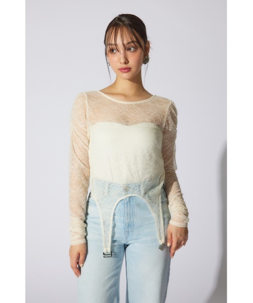 rienda（リエンダ）の「シアーレーストップス　シアートップス 春服（Tシャツ/カットソー・レディース・ライトピンク/ブラック/ホワイト・FREE）」の8枚目の写真