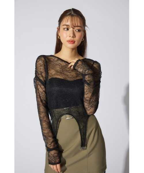 rienda（リエンダ）の「シアーレーストップス　シアートップス 春服（Tシャツ/カットソー・レディース・ライトピンク/ブラック/ホワイト・FREE）」の21枚目の写真