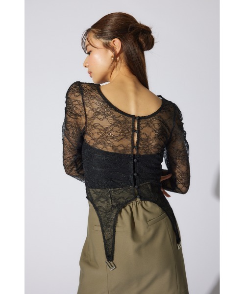 rienda（リエンダ）の「シアーレーストップス　シアートップス 春服（Tシャツ/カットソー・レディース・ライトピンク/ブラック/ホワイト・FREE）」の22枚目の写真