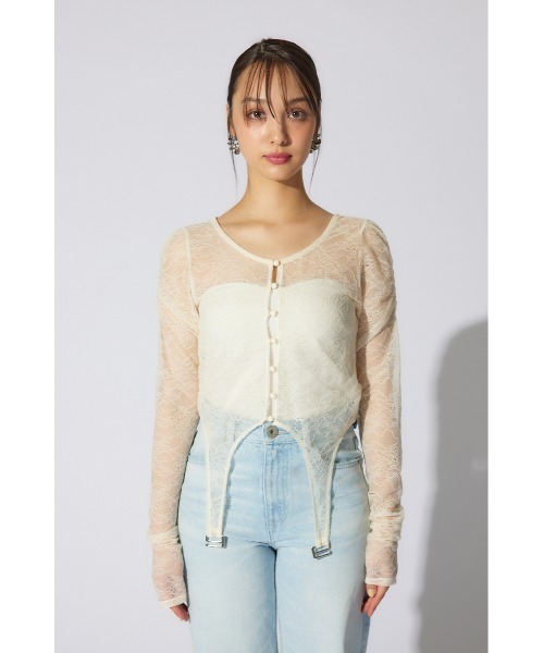 rienda（リエンダ）の「シアーレーストップス　シアートップス 春服（Tシャツ/カットソー・レディース・ライトピンク/ブラック/ホワイト・FREE）」の9枚目の写真