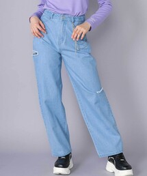 【 ニコ☆プチ 掲載 】チャーム付きサイドカットアウトデニムパンツ(130~160cm)