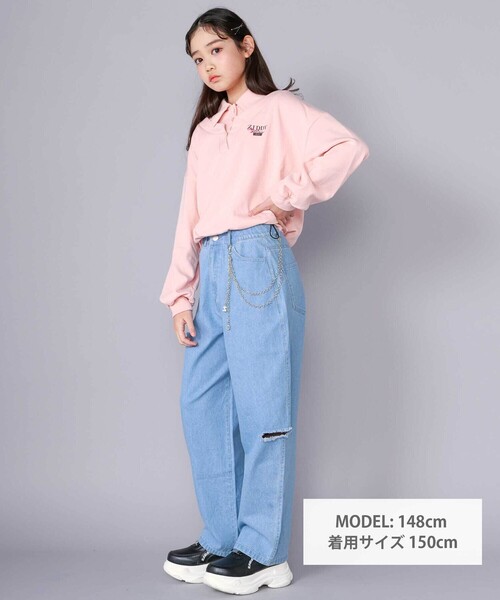 ZIDDY（ジディ）の「【 ニコ☆プチ 掲載 】チャーム付きサイドカットアウトデニムパンツ(130~160cm)（デニムパンツ・キッズ・ネイビー/ブルー・FREE/130cm/140cm/150cm）」の17枚目の写真