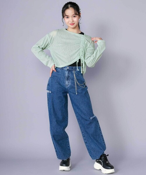 ZIDDY（ジディ）の「【 ニコ☆プチ 掲載 】チャーム付きサイドカットアウトデニムパンツ(130~160cm)（デニムパンツ・キッズ・ネイビー/ブルー・FREE/130cm/140cm/150cm）」の18枚目の写真