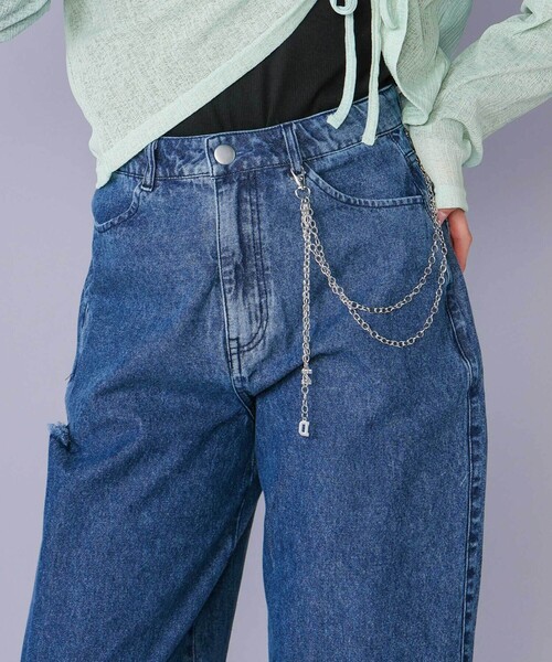 ZIDDY（ジディ）の「【 ニコ☆プチ 掲載 】チャーム付きサイドカットアウトデニムパンツ(130~160cm)（デニムパンツ・キッズ・ネイビー/ブルー・FREE/130cm/140cm/150cm）」の19枚目の写真