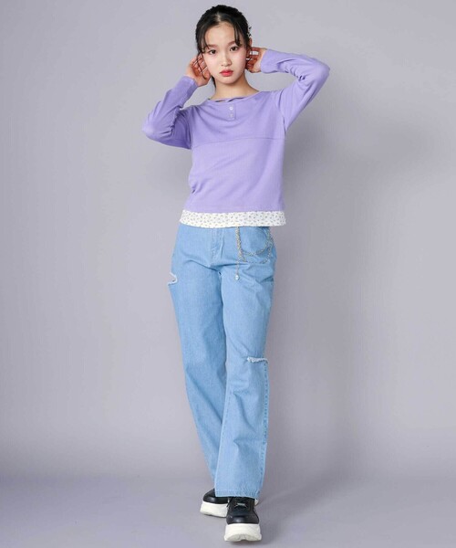 ZIDDY（ジディ）の「【 ニコ☆プチ 掲載 】チャーム付きサイドカットアウトデニムパンツ(130~160cm)（デニムパンツ・キッズ・ネイビー/ブルー・FREE/130cm/140cm/150cm）」の20枚目の写真