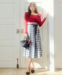 SWINGLE（スウィングル）の「バイカラーリボンベルトタックフレアスカート（スカート）」