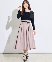 SWINGLE（スウィングル）の「バイカラーリボンベルトタックフレアスカート（スカート）」