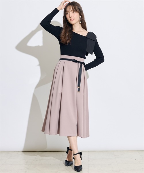 SWINGLE（スウィングル）の「バイカラーリボンベルトタックフレアスカート（スカート・レディース・ピンク/ネイビー/ブラック系その他・MEDIUM/SMALL）」の12枚目の写真