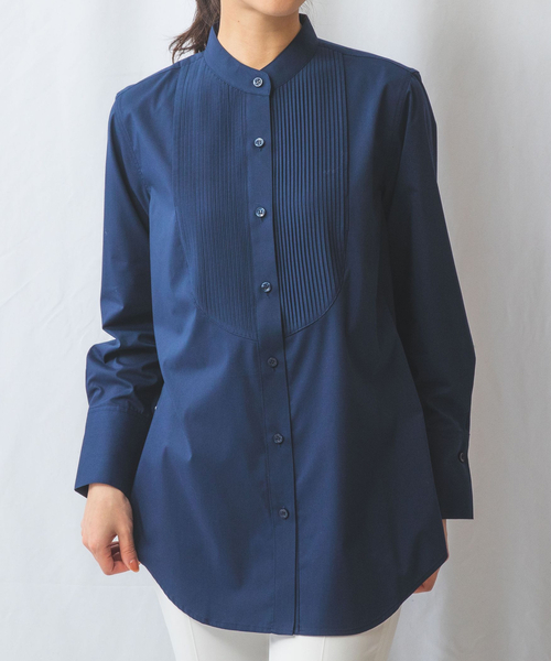 NARACAMICIE（ナラカミーチェ）の「【NARACAMICIE】ピンタックバンドカラー長袖シャツ（シャツ/ブラウス・レディース・ネイビー/ホワイト・L/M/XL/S）」の4枚目の写真