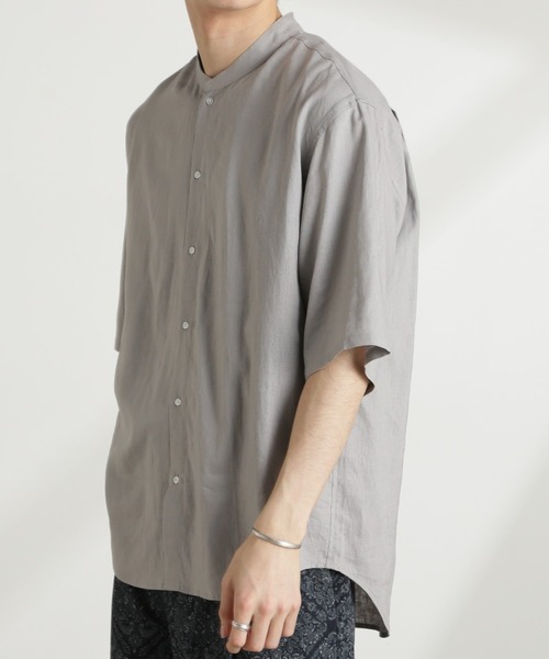 NANO universe（ナノユニバース）の「アンチスメルリネン バンドカラーシャツ 半袖（シャツ/ブラウス・メンズ・グレー/ブラック/サックスブルー/ホワイト・S/M/L）」の3枚目の写真