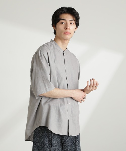 NANO universe（ナノユニバース）の「アンチスメルリネン バンドカラーシャツ 半袖（シャツ/ブラウス・メンズ・グレー/ブラック/サックスブルー/ホワイト・S/M/L）」の12枚目の写真