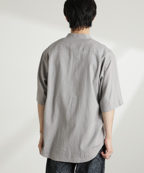 NANO universe（ナノユニバース）の「アンチスメルリネン バンドカラーシャツ 半袖（シャツ/ブラウス・メンズ・グレー/ブラック/サックスブルー/ホワイト・S/M/L）」の14枚目の写真