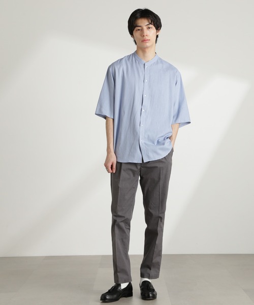 NANO universe（ナノユニバース）の「アンチスメルリネン バンドカラーシャツ 半袖（シャツ/ブラウス・メンズ・グレー/ブラック/サックスブルー/ホワイト・S/M/L）」の6枚目の写真