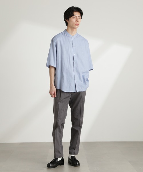 NANO universe（ナノユニバース）の「アンチスメルリネン バンドカラーシャツ 半袖（シャツ/ブラウス・メンズ・グレー/ブラック/サックスブルー/ホワイト・S/M/L）」の7枚目の写真