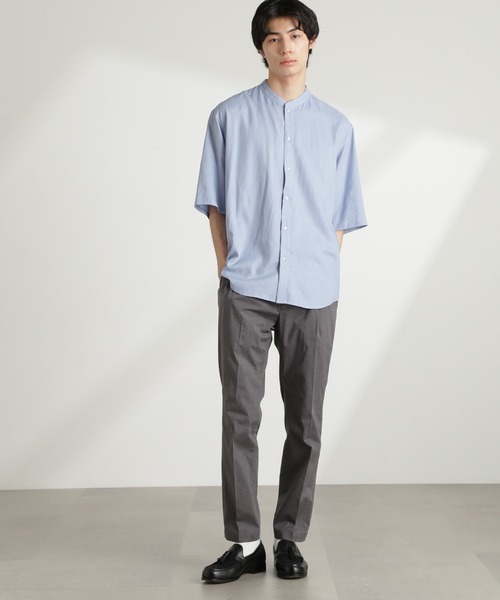 NANO universe（ナノユニバース）の「アンチスメルリネン バンドカラーシャツ 半袖（シャツ/ブラウス・メンズ・グレー/ブラック/サックスブルー/ホワイト・S/M/L）」の8枚目の写真